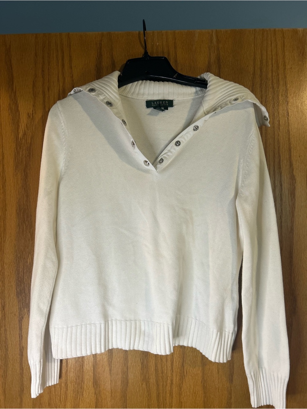 Ralph Lauren White Cotton Convertible snap turtleneck sweater Women’s Large - Picture 7 of 14